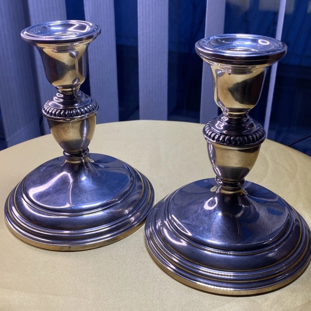 Vintage Birks Sterling Silver Candlesticks Pair 78/26 Weighted 1026g